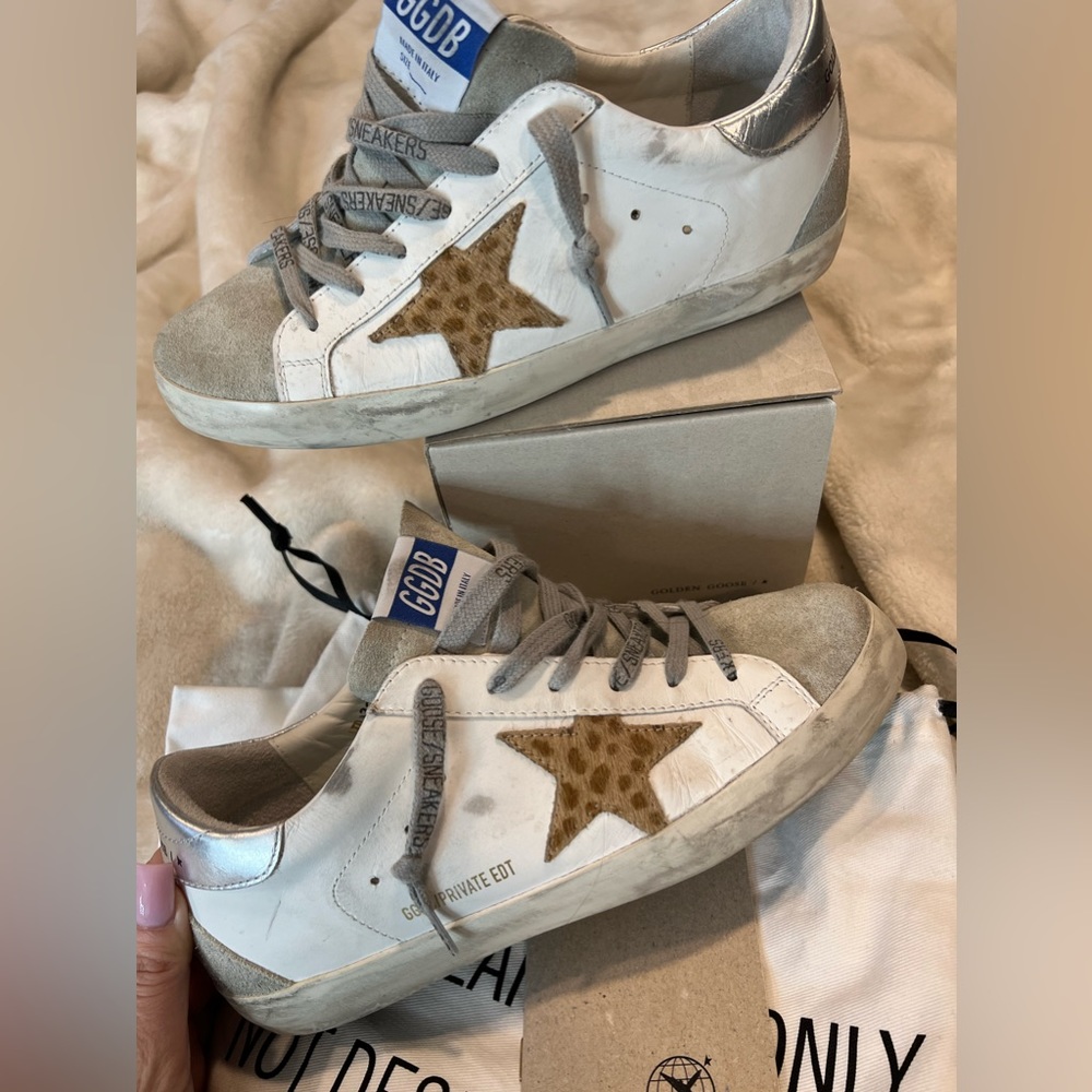Golden Goose x REVOLVE Superstar Sneaker in White, Leopard, Silver, & Ice